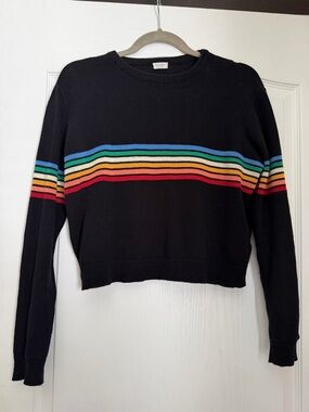John Galt Rainbow Stripe Cropped Crewneck Sweater Size Medium